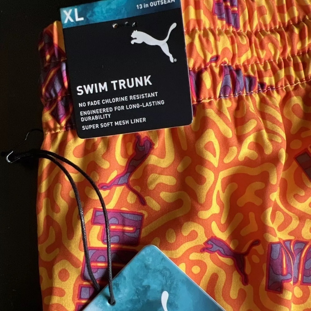 Puma No Fade Swim Trunk 7in Inseam Size XL Orange W/Logo Accent NEW $55 - Picture 9 of 11